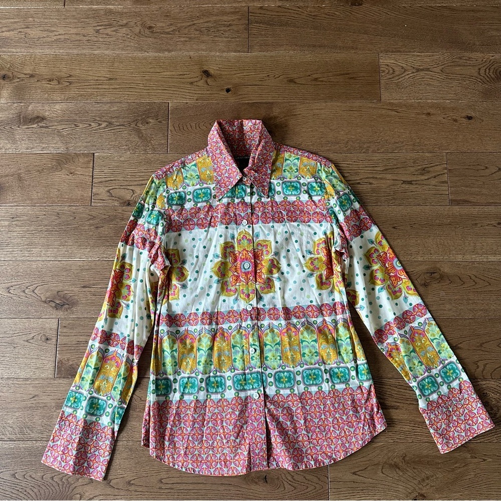 Lucky Brand 100% Cotton Button Down Shirt Bohemian Print Sz L